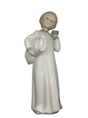 Vtg NOA Lladro Porcelain Figuerine Boy with Clock Pillow made in Spain 10”